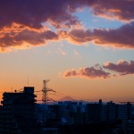 日の入り直後の富士山のシルエット